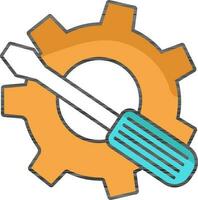 Cogwheel And Screwdriver Flat Icon In Orange And Blue Color. vector