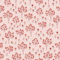 Nature seamless pattern with cute blooming flowers on red and pink tone vector