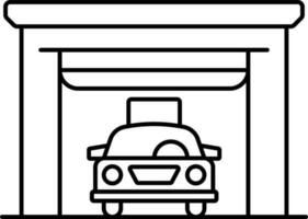 Flat Style Taxi In Garage Line Art Icon. vector