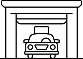 Flat Style Taxi In Garage Line Art Icon. vector