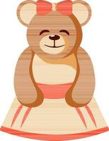 Cartoon Female Bear Character In Brown And Red Color. vector