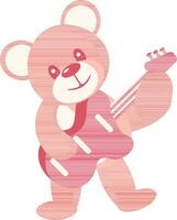 Illustration Of Teddy Bear Playing Guitar Icon In Red Color. vector