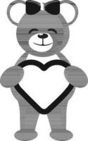 Bear Character Holding Heart Vector In Gray And White Color.