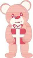 Cute Beer Character Holding Gift Box Vector In Red Color.