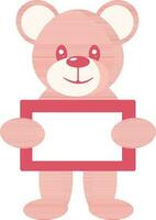 Cheerful Teddy Bear Character Holding Banner Icon In Red Color. vector