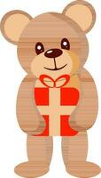 Red And Brown Cute Beer Character Holding Gift Box Vector. vector