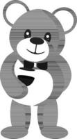 Cute Bear Character Holding Drink Glass In Black And White Color. vector