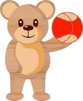 Teddy Bear Holding Basketball Icon In Red And Brown Color. vector