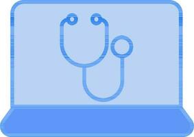Blue Color Stethoscope In Laptop Icon. vector