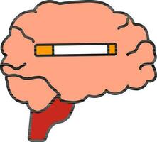 Human Brain With Cigarette Icon In Peach And White Color. vector