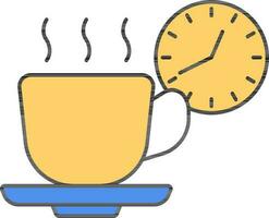 té o café hora icono en azul y amarillo color. vector