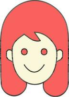 Cartoon Girl Face Icon In Flat Style. vector