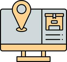Yellow And Gray Parcel Tracking Location In Computer Icon. vector