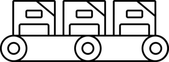 Parcel Boxes On Rolling Conveyor Icon In Thin Line Art. vector