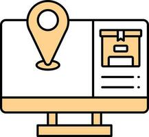 Yellow And White Parcel Tracking Location In Computer Icon. vector