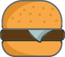 Brown And Orange Burger Icon In Flat Style. vector