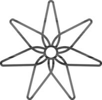 Star Flower Flat Icon In Black Line Art. vector