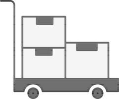 Push Cart With Boxes Icon In Line Art. vector