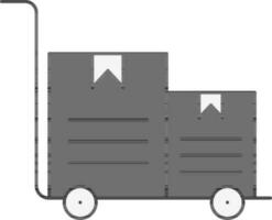 empujar carro con cajas icono en gris color. vector