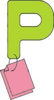 Letter P For Paper Icon In Green And Pink Color. vector