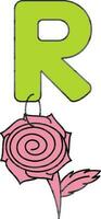 Letter R For Rose Icon In Green And Pink Color. vector