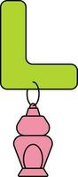 Letter L For Lantern Icon In Green And Pink Color. vector