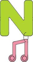 Letter N For Note Icon In Green And Pink Color. vector