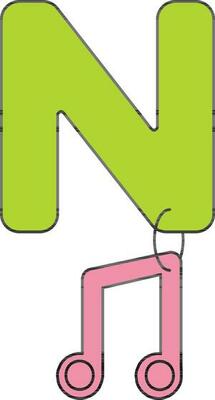 Letter N For Note Icon In Green And Pink Color.