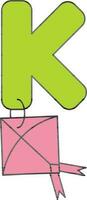 Letter K For Kite Icon In Green And Pink Color. vector