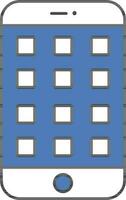 Apps On Mobile Screen Icon In Blue And White Color. vector