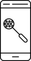 Mobile Searching Icon In Black Thin Line Art. vector