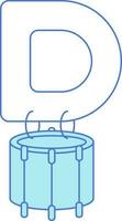 Letter D For Drum Icon In Blue And White Color. vector