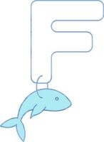Letter F For Fish Icon In Blue And White Color. vector