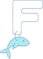 Letter F For Fish Icon In Blue And White Color. vector