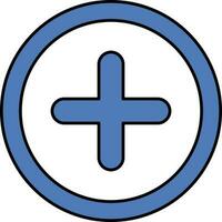 Plus Or Cross Symbol Round Icon In Blue And White Color. vector