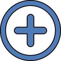 Plus Or Cross Symbol Round Icon In Blue And White Color. vector