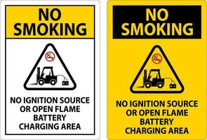 No de fumar firmar No encendido fuente o abierto fuego, batería cargando zona vector