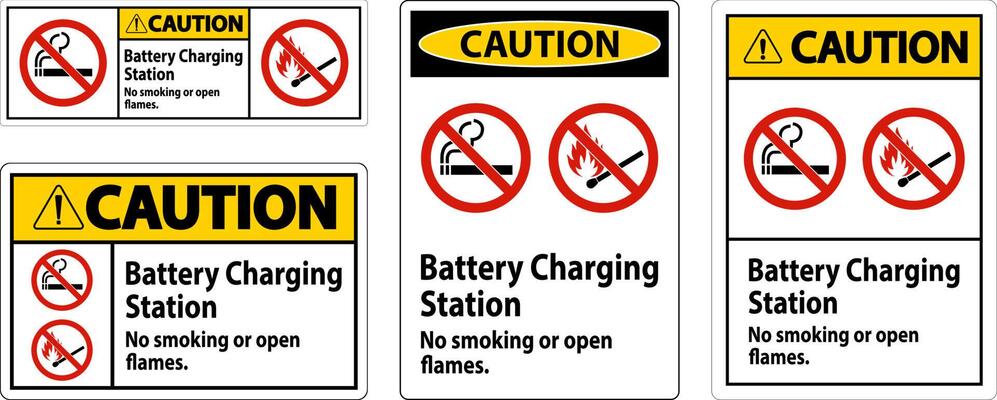 Caution Sign Battery Charging Station, No Smoking Or Open Flames