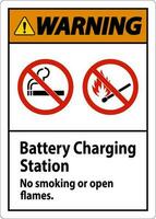 Warning Sign Battery Charging Station, No Smoking Or Open Flames vector