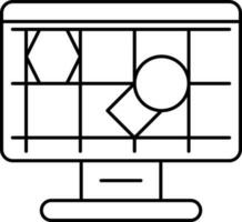 Drawing Grid With Shapes In Desktop Screen Outline Icon. vector