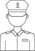 Faceless Captain Icon In Black Line Art. vector