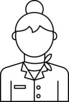 Air Hostess Icon In Black Line Art. vector