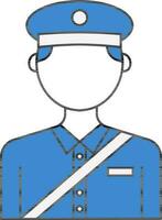 Faceless Postman Icon In Blue And White Color. vector