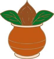 Flat Style Kalash Icon In Green and Brown Color. vector