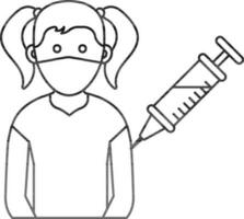 Young Girl Vaccination Icon In Black Outline. vector