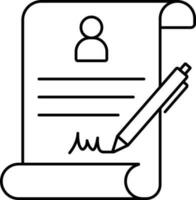 Document Signature Icon In Thin Line Art. vector