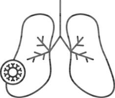 Linear Style Virus In Lungs Flat Icon. vector