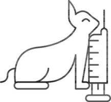 Cat Animal With Syringe Icon In Black Line Art. vector