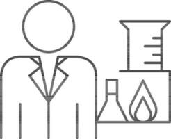 Scientist With Chemical Test Tube Icon In Line Art. vector