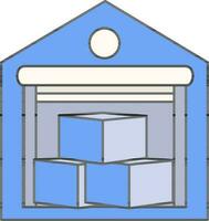 Warehouse Icon In Blue And White Color. vector